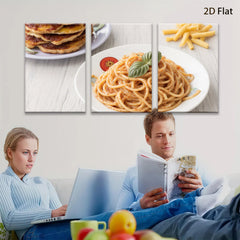 2D flat 1pc Rustic Kitchen Still Life Pasta Fries Delight farmhouse wall art dining room decor modern minimalist canvas prints for home