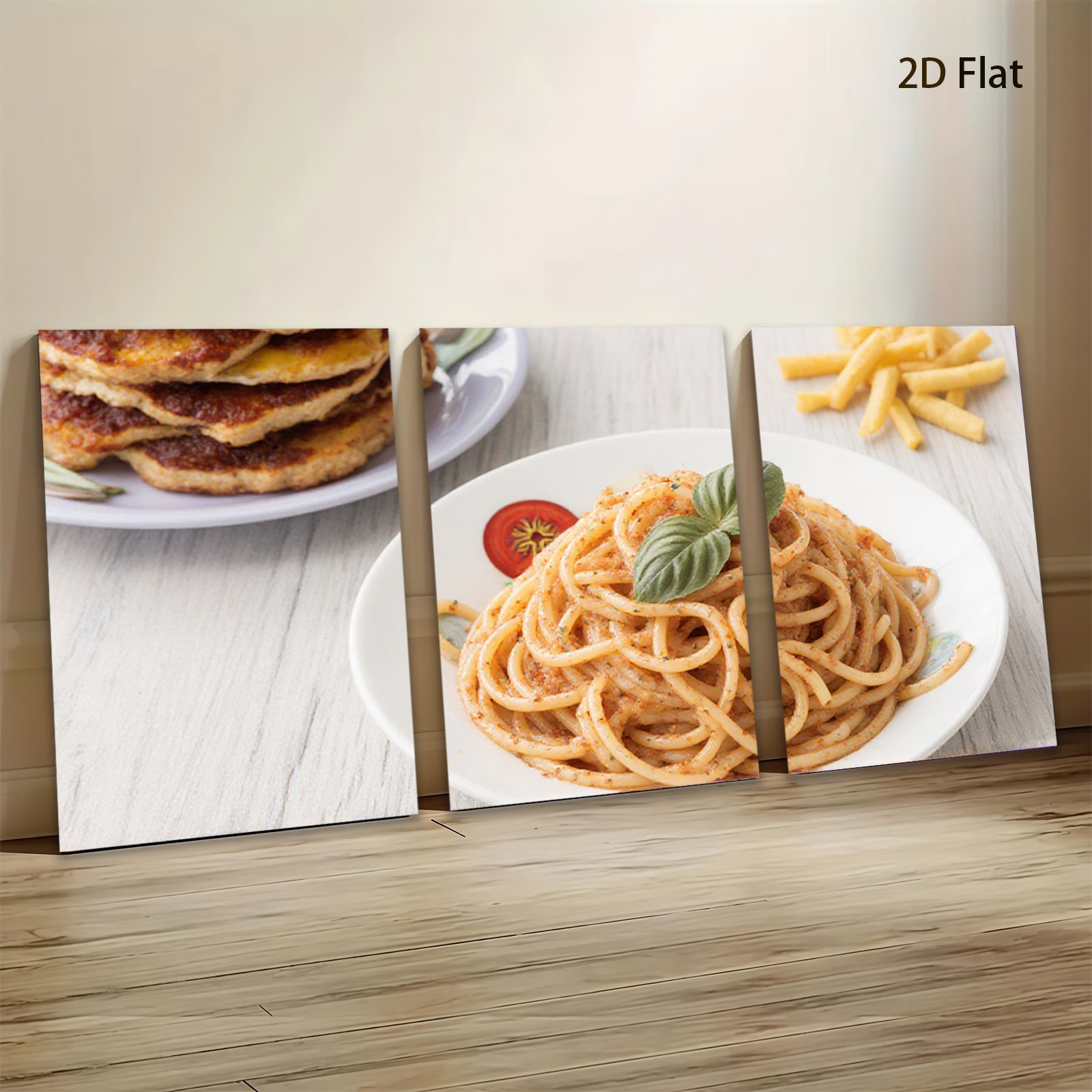 2D flat 1pc Rustic Kitchen Still Life Pasta Fries Delight farmhouse wall art dining room decor modern minimalist canvas prints for home