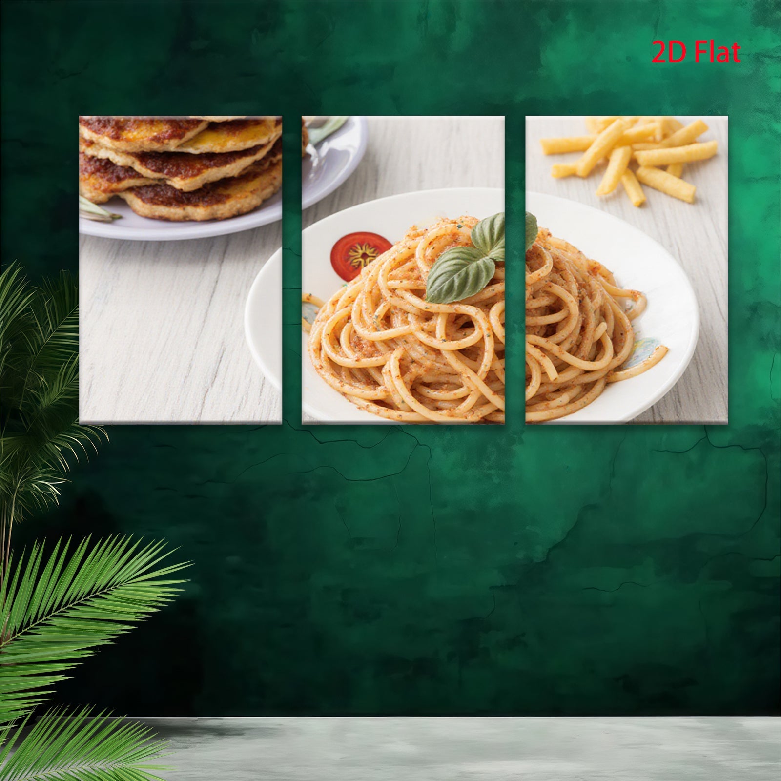 2D flat 1pc Rustic Kitchen Still Life Pasta Fries Delight farmhouse wall art dining room decor modern minimalist canvas prints for home
