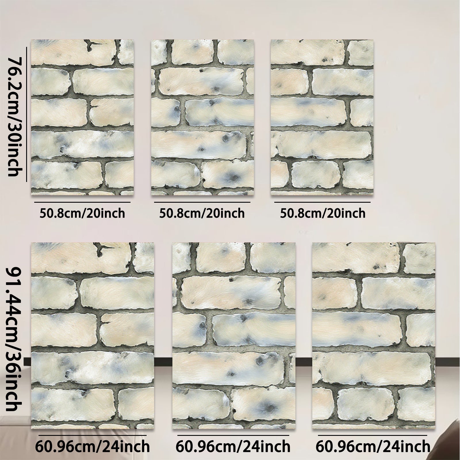 2D flat 1pc Rustic Whitewashed Brick Wall Texture Canvas Art Modern Farmhouse Decor Living Room Bedroom Gallery Wrapped Ready to Hang Large Size