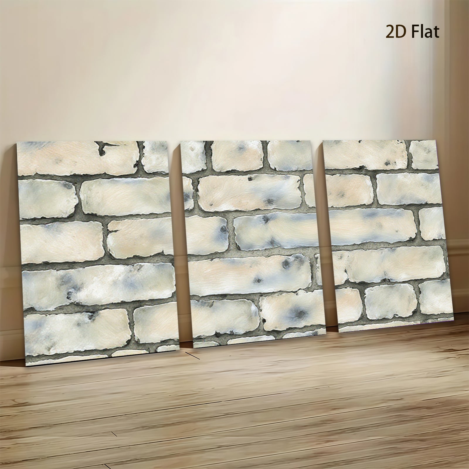 2D flat 1pc Rustic Whitewashed Brick Wall Texture Canvas Art Modern Farmhouse Decor Living Room Bedroom Gallery Wrapped Ready to Hang Large Size