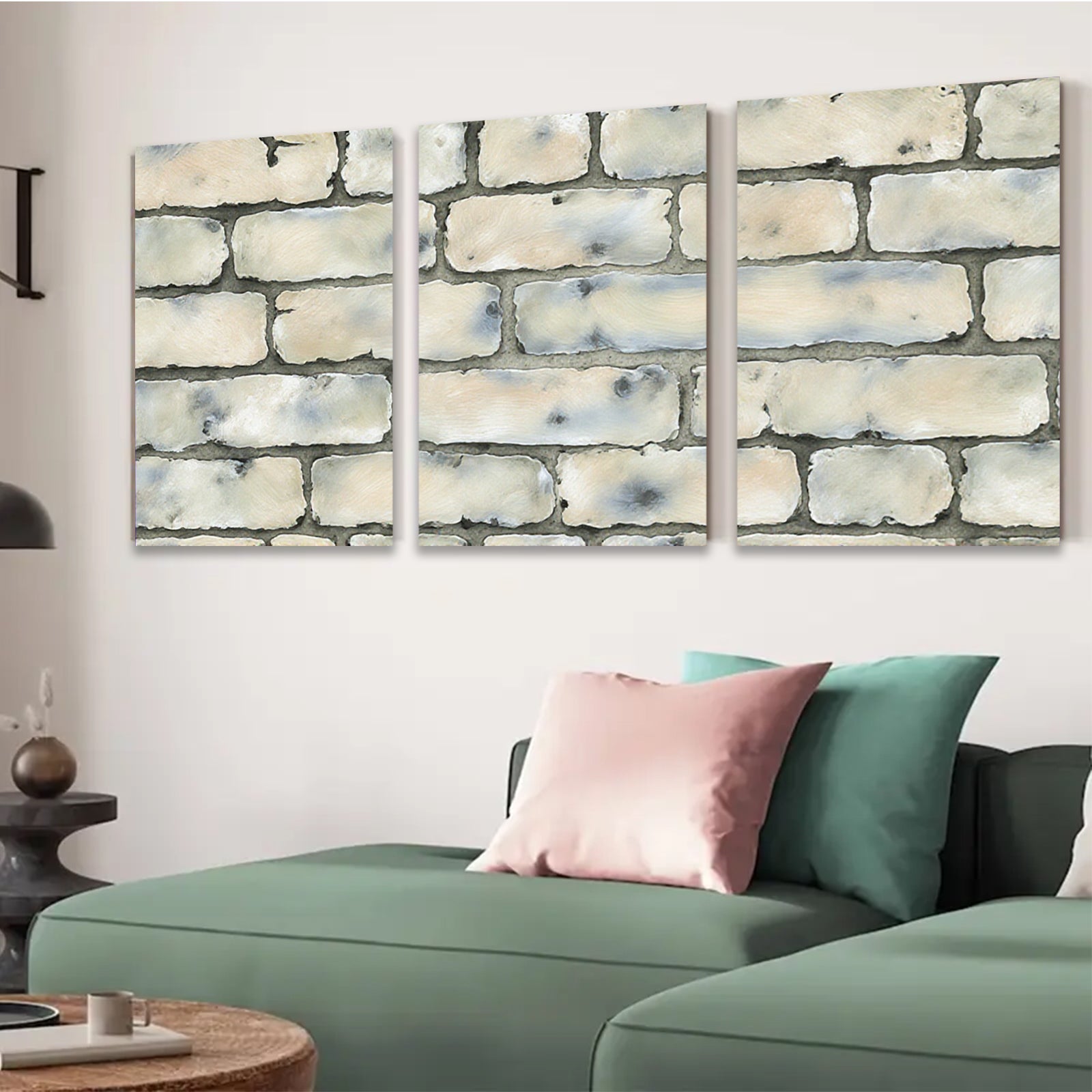 2D flat 1pc Rustic Whitewashed Brick Wall Texture Canvas Art Modern Farmhouse Decor Living Room Bedroom Gallery Wrapped Ready to Hang Large Size