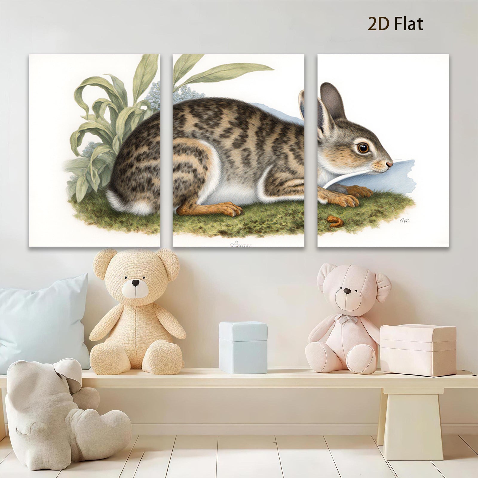 2D flat 1pc Rustic Wildlife Portrait Charming Cottontail Rabbit Study Farmhouse Wall Decor Living Room Bedroom Art Canvas Print Modern Gallery Wrapped