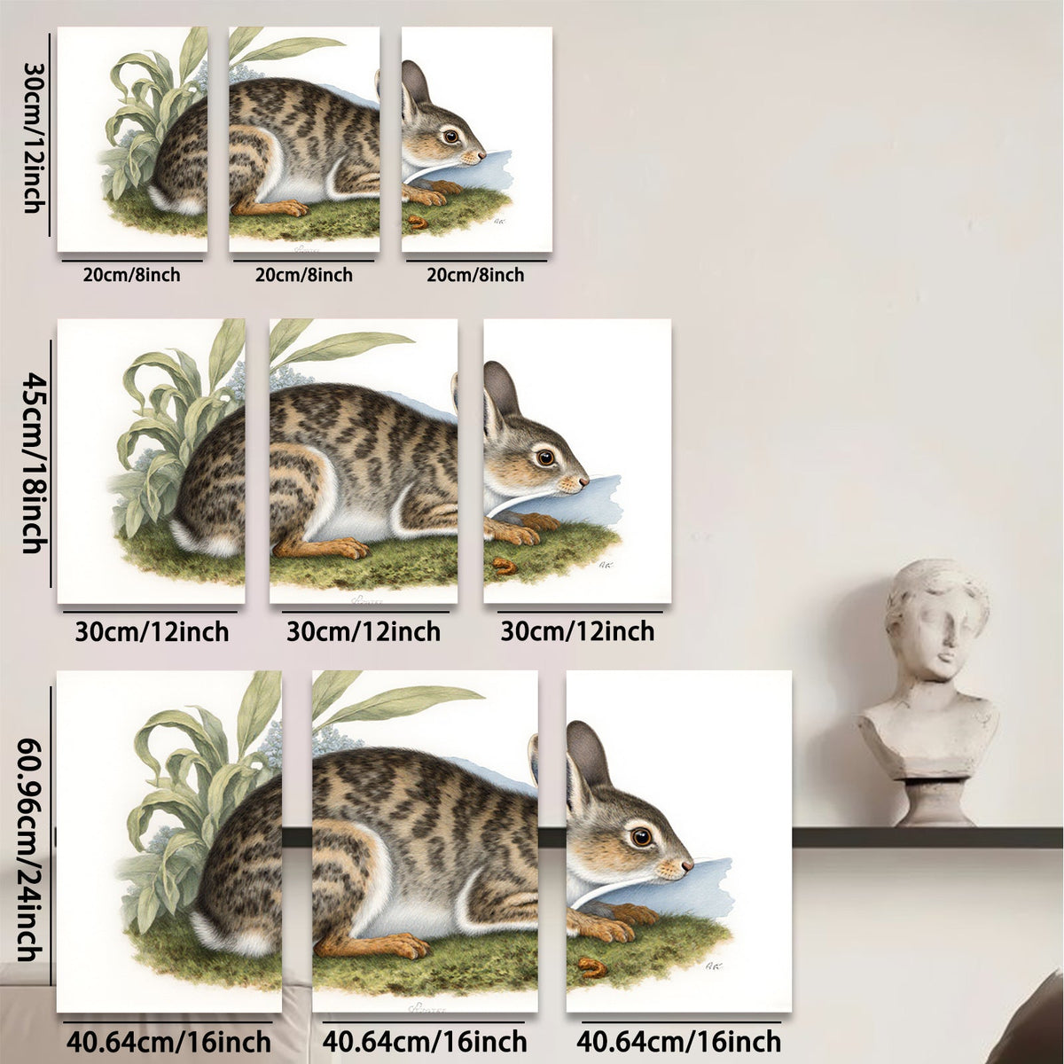 2D flat 1pc Rustic Wildlife Portrait Charming Cottontail Rabbit Study Farmhouse Wall Decor Living Room Bedroom Art Canvas Print Modern Gallery Wrapped