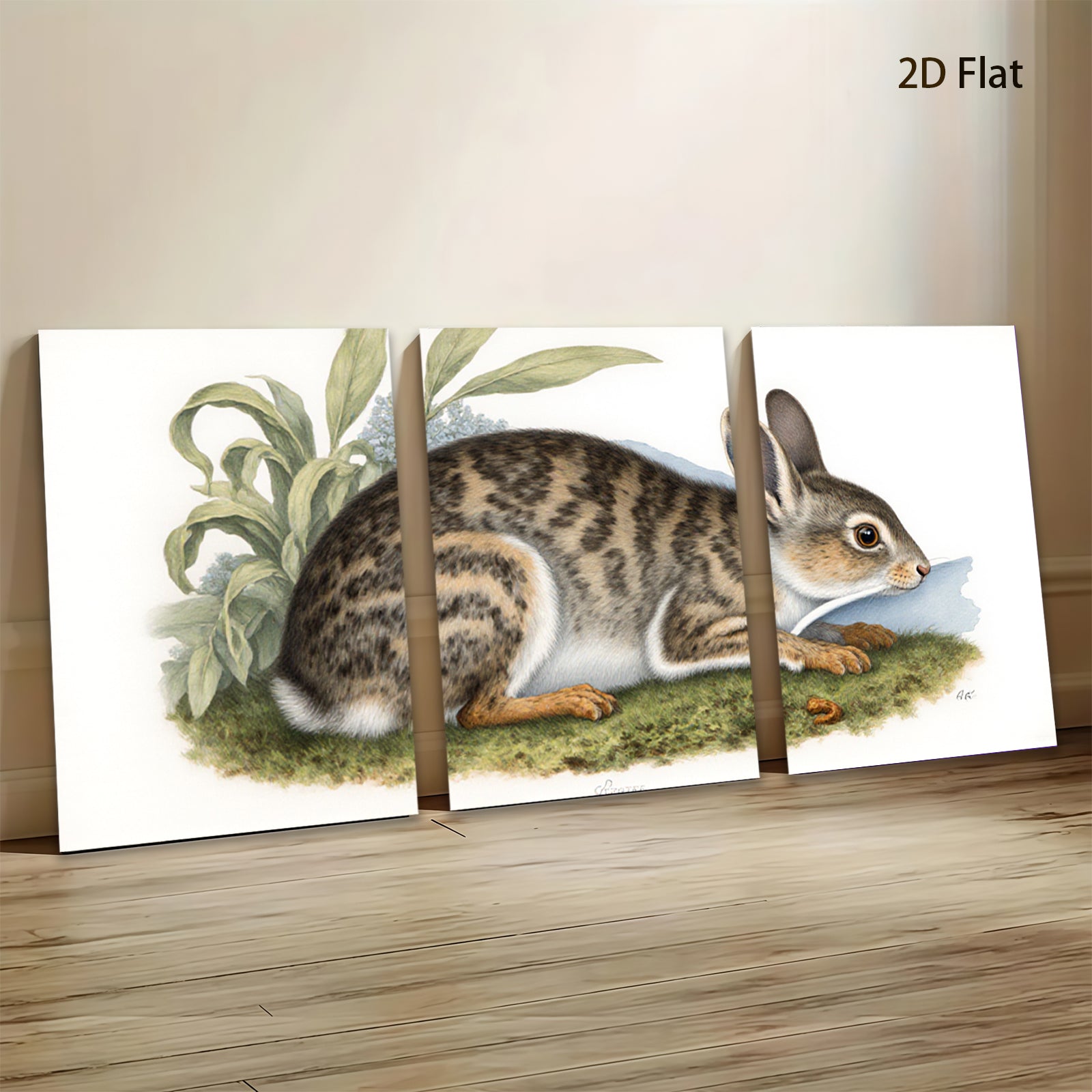 2D flat 1pc Rustic Wildlife Portrait Charming Cottontail Rabbit Study Farmhouse Wall Decor Living Room Bedroom Art Canvas Print Modern Gallery Wrapped