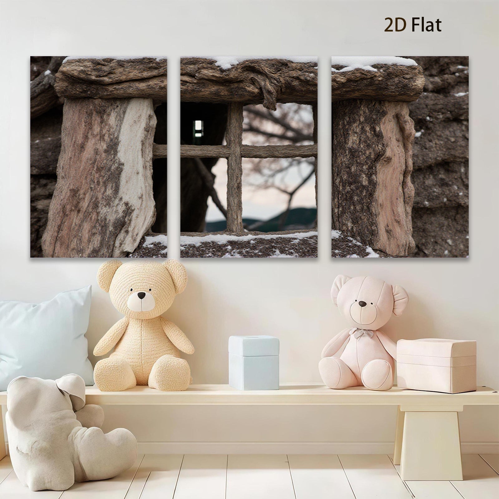 2D flat 1pc Rustic Winter Window Farmhouse Wall Art Canvas Prints for Living Room Bedroom Home Decor Gallery Wrapped Modern Farmhouse Style
