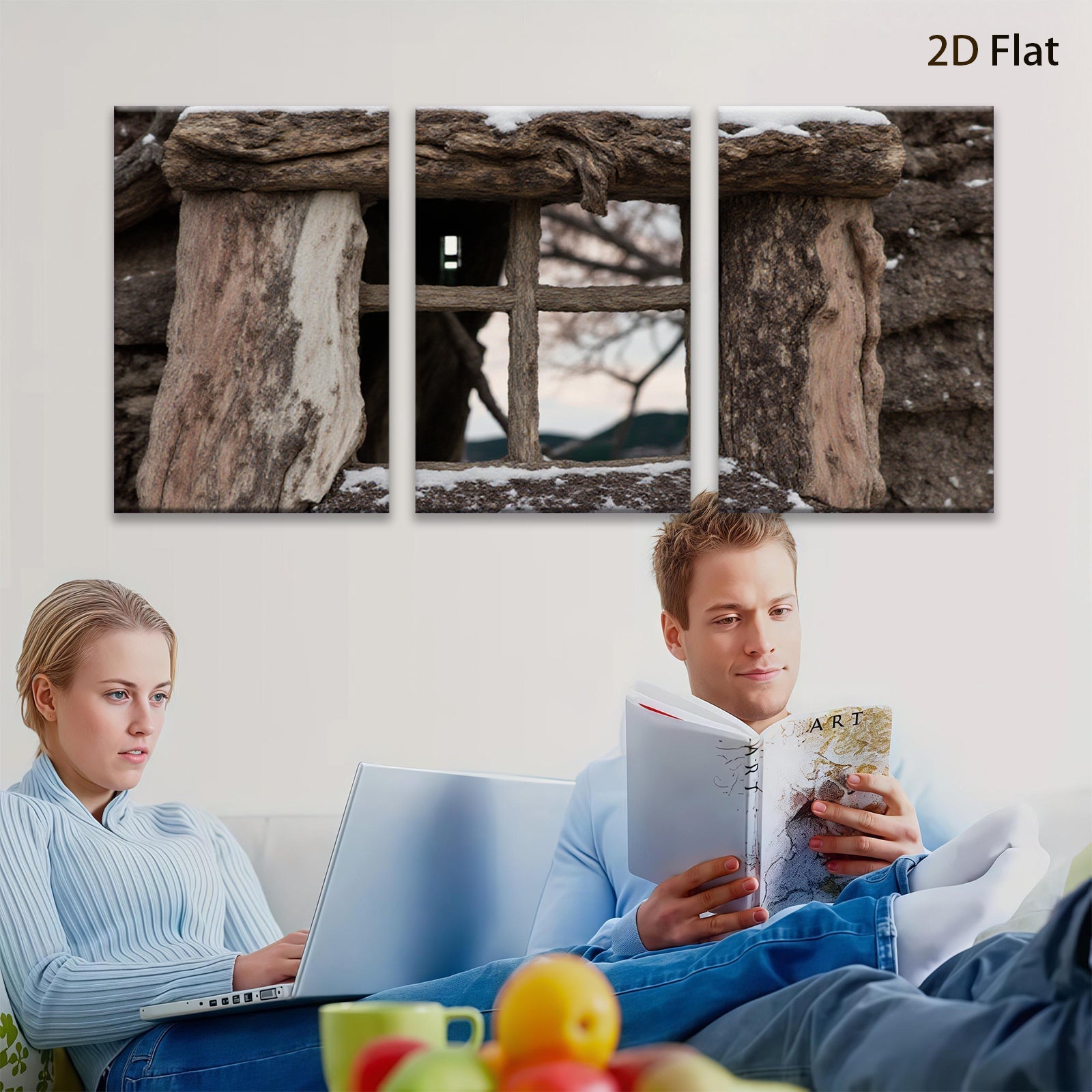 2D flat 1pc Rustic Winter Window Farmhouse Wall Art Canvas Prints for Living Room Bedroom Home Decor Gallery Wrapped Modern Farmhouse Style