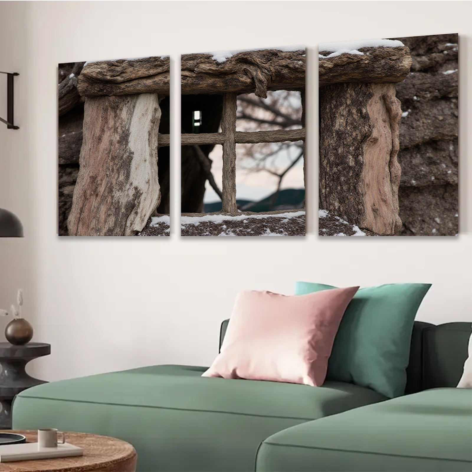 2D flat 1pc Rustic Winter Window Farmhouse Wall Art Canvas Prints for Living Room Bedroom Home Decor Gallery Wrapped Modern Farmhouse Style