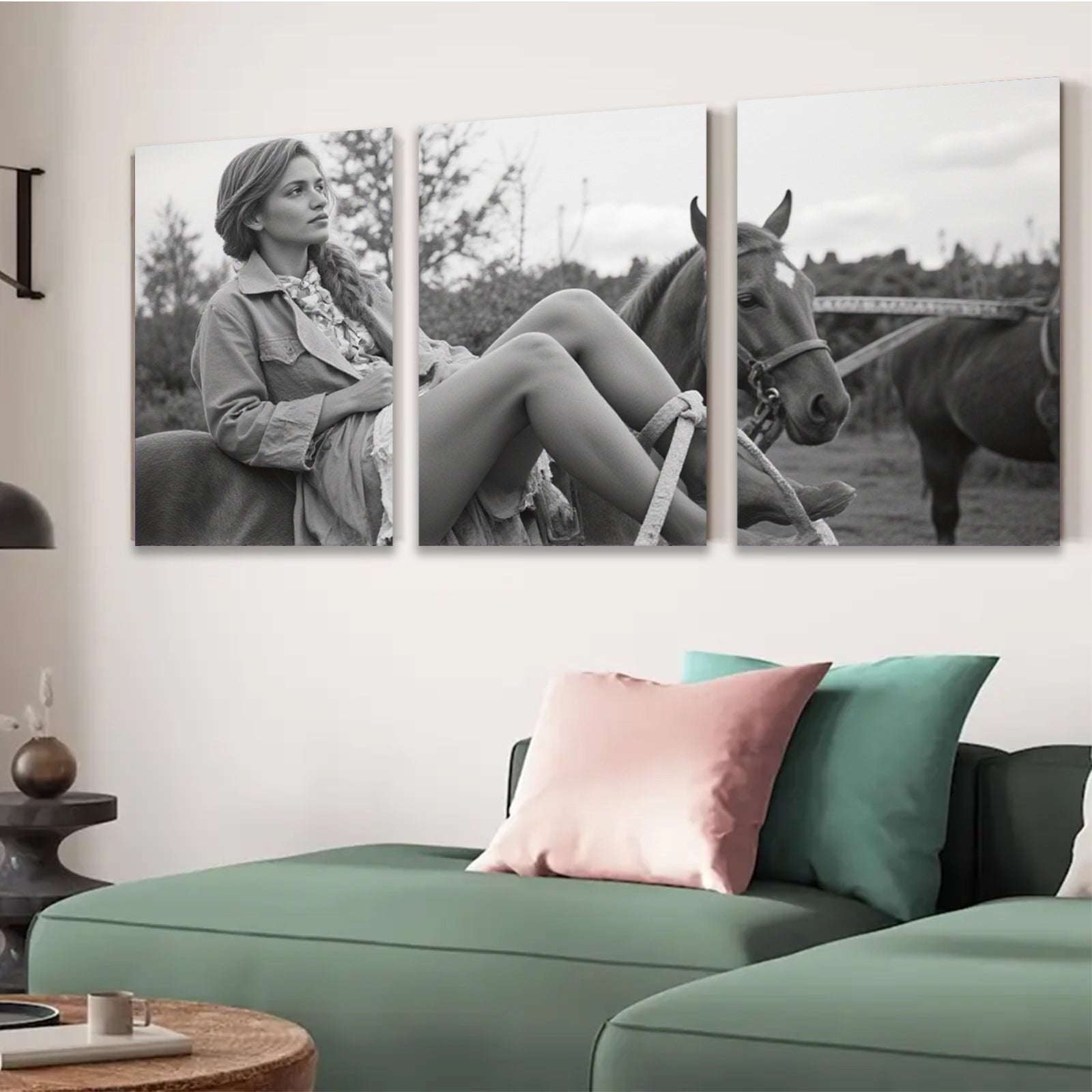 2D flat 1pc Rustic beauty with horse pastoral serenity farmhouse wall decor living room bedroom gallery wrapped canvas print modern art