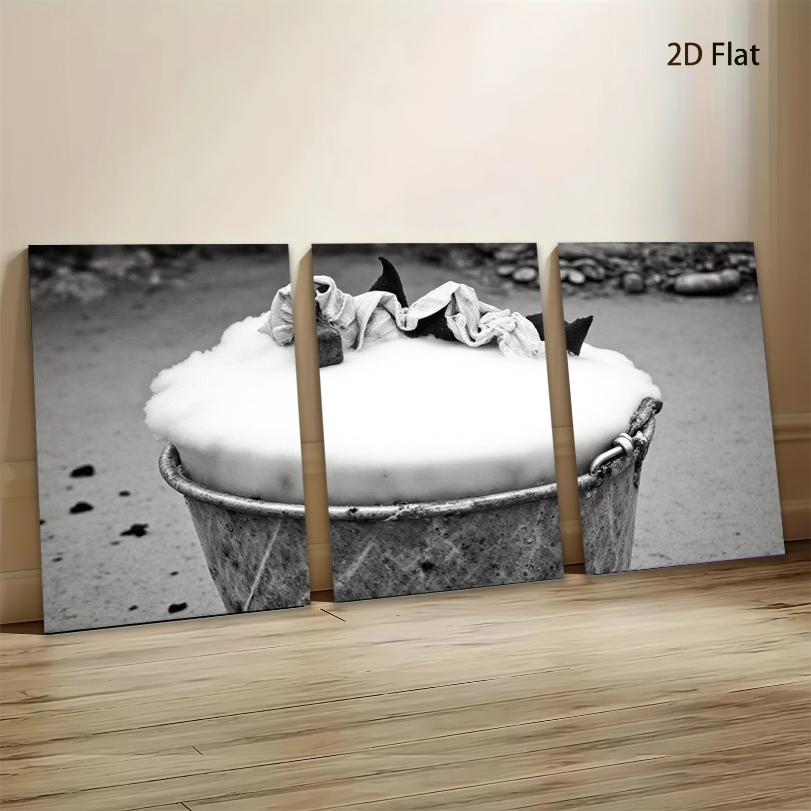 2D flat 1pc Rustic galvanized bucket filled with white foam farmhouse wall decor living room bedroom gallery wrapped canvas print modern minimalist art