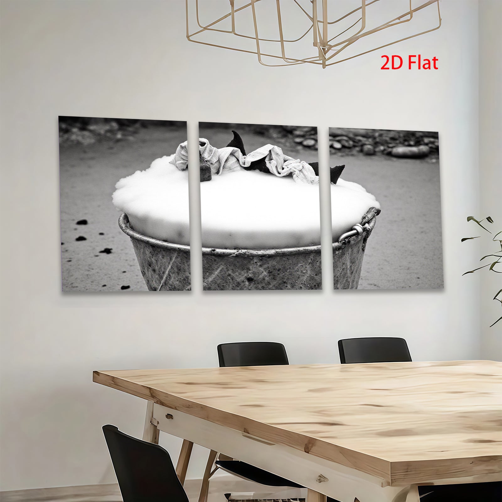 2D flat 1pc Rustic galvanized bucket filled with white foam farmhouse wall decor living room bedroom gallery wrapped canvas print modern minimalist art