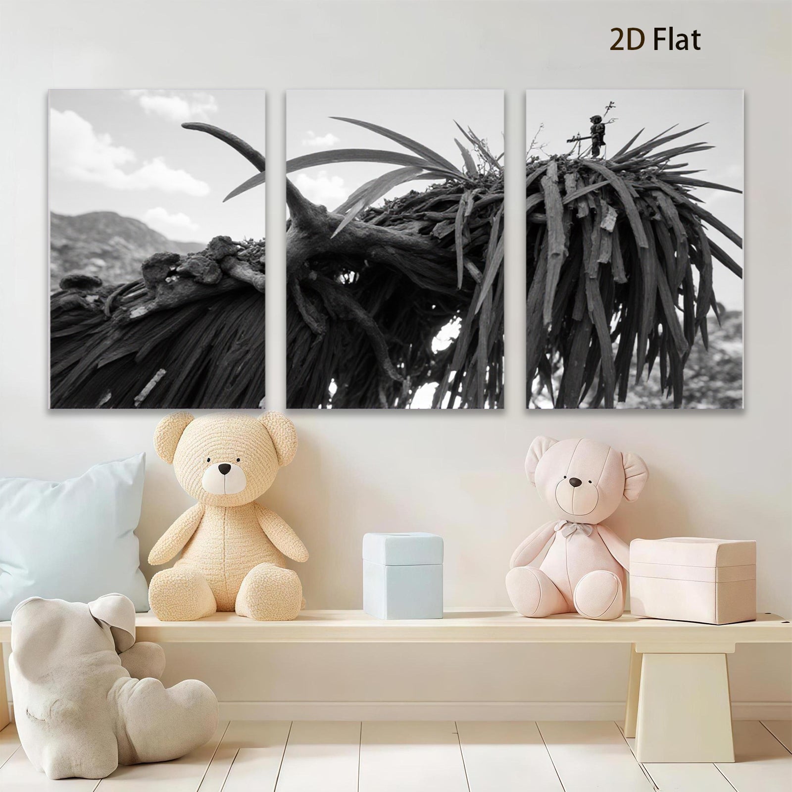 2D flat 1pc Rustic thatched roof landscape wall art for living room bedroom gallery wrapped canvas prints farmhouse decor modern minimalist botanical prints