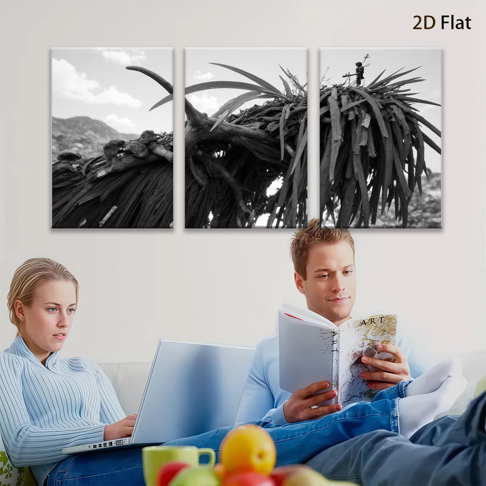 2D flat 1pc Rustic thatched roof landscape wall art for living room bedroom gallery wrapped canvas prints farmhouse decor modern minimalist botanical prints