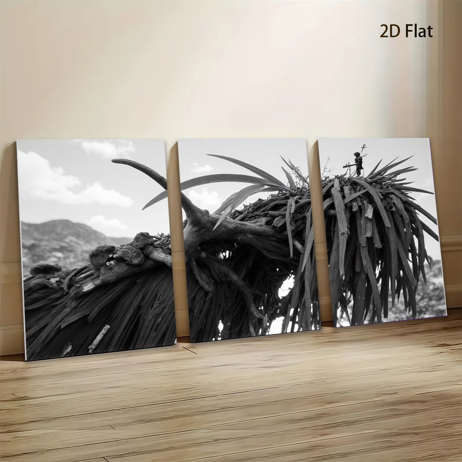 2D flat 1pc Rustic thatched roof landscape wall art for living room bedroom gallery wrapped canvas prints farmhouse decor modern minimalist botanical prints