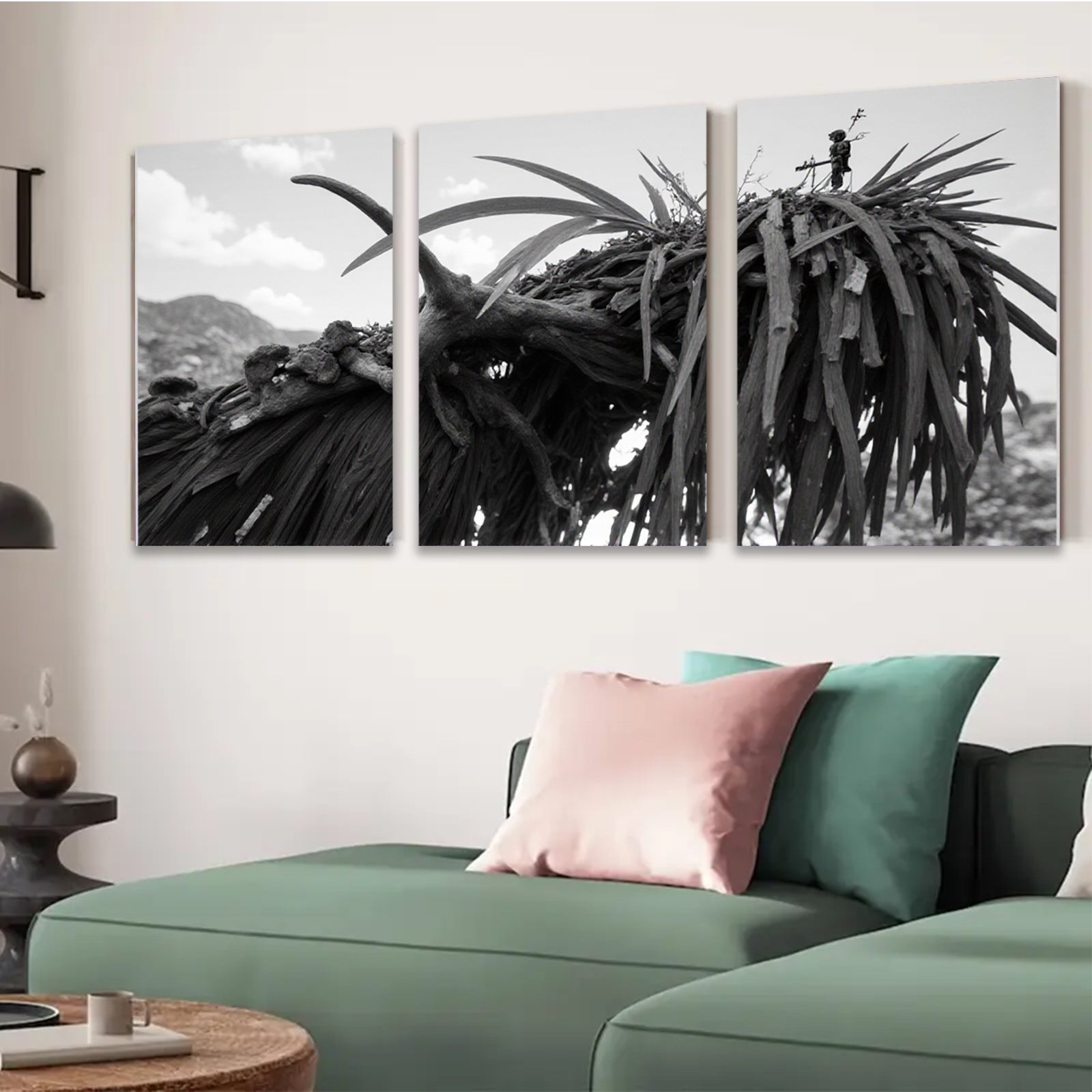 2D flat 1pc Rustic thatched roof landscape wall art for living room bedroom gallery wrapped canvas prints farmhouse decor modern minimalist botanical prints