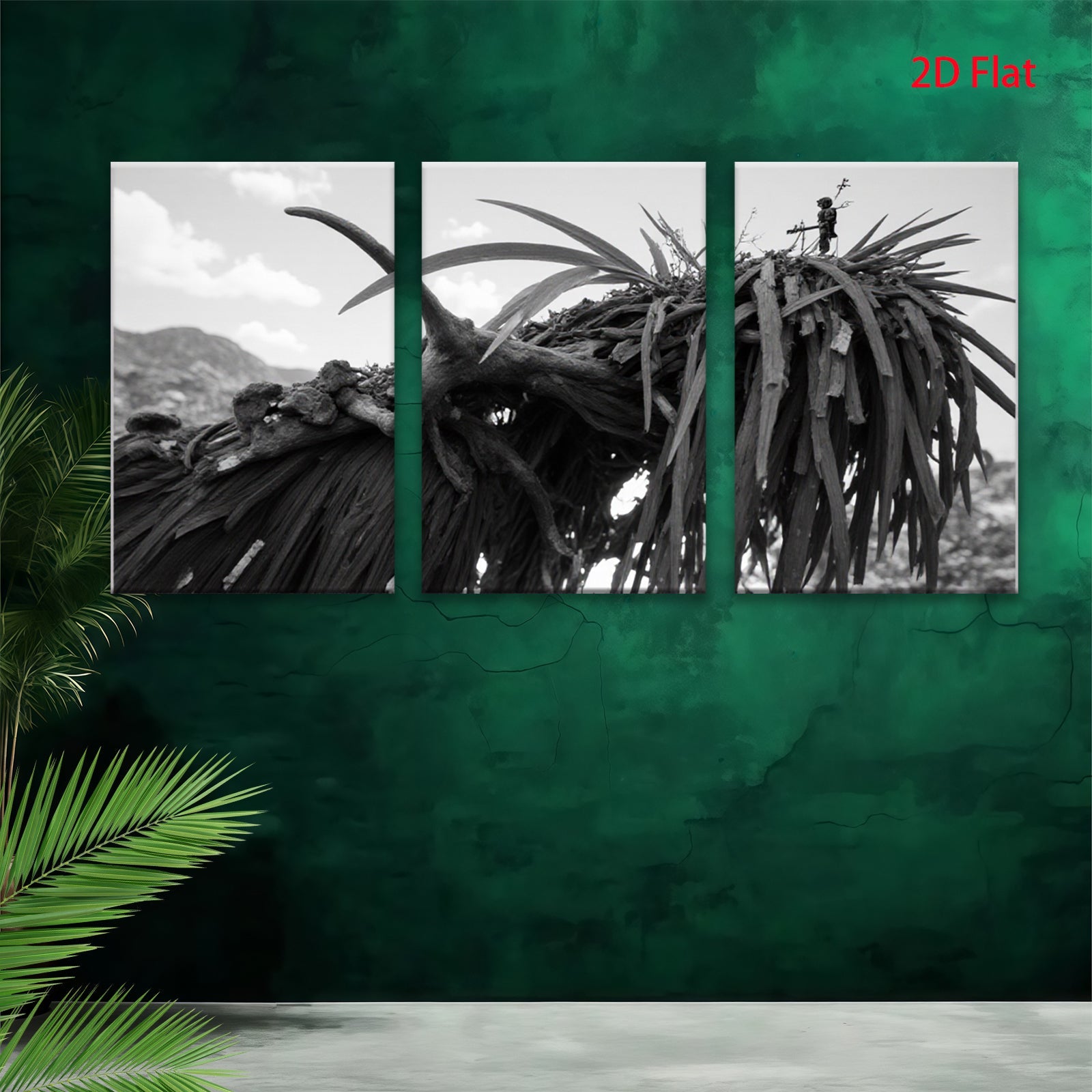 2D flat 1pc Rustic thatched roof landscape wall art for living room bedroom gallery wrapped canvas prints farmhouse decor modern minimalist botanical prints