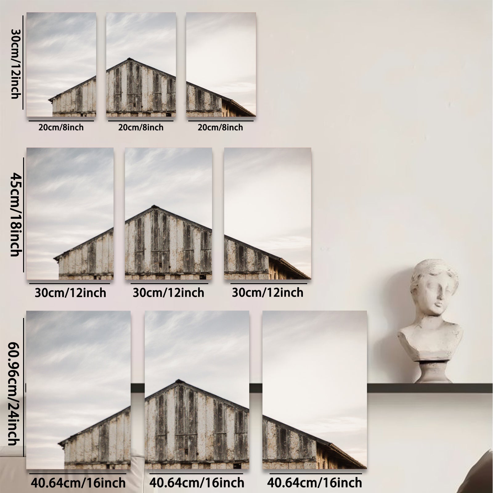 2D flat 1pc Rustic weathered barn exterior farmhouse wall decor country living room kitchen dining room gallery wrapped canvas prints modern minimalist art