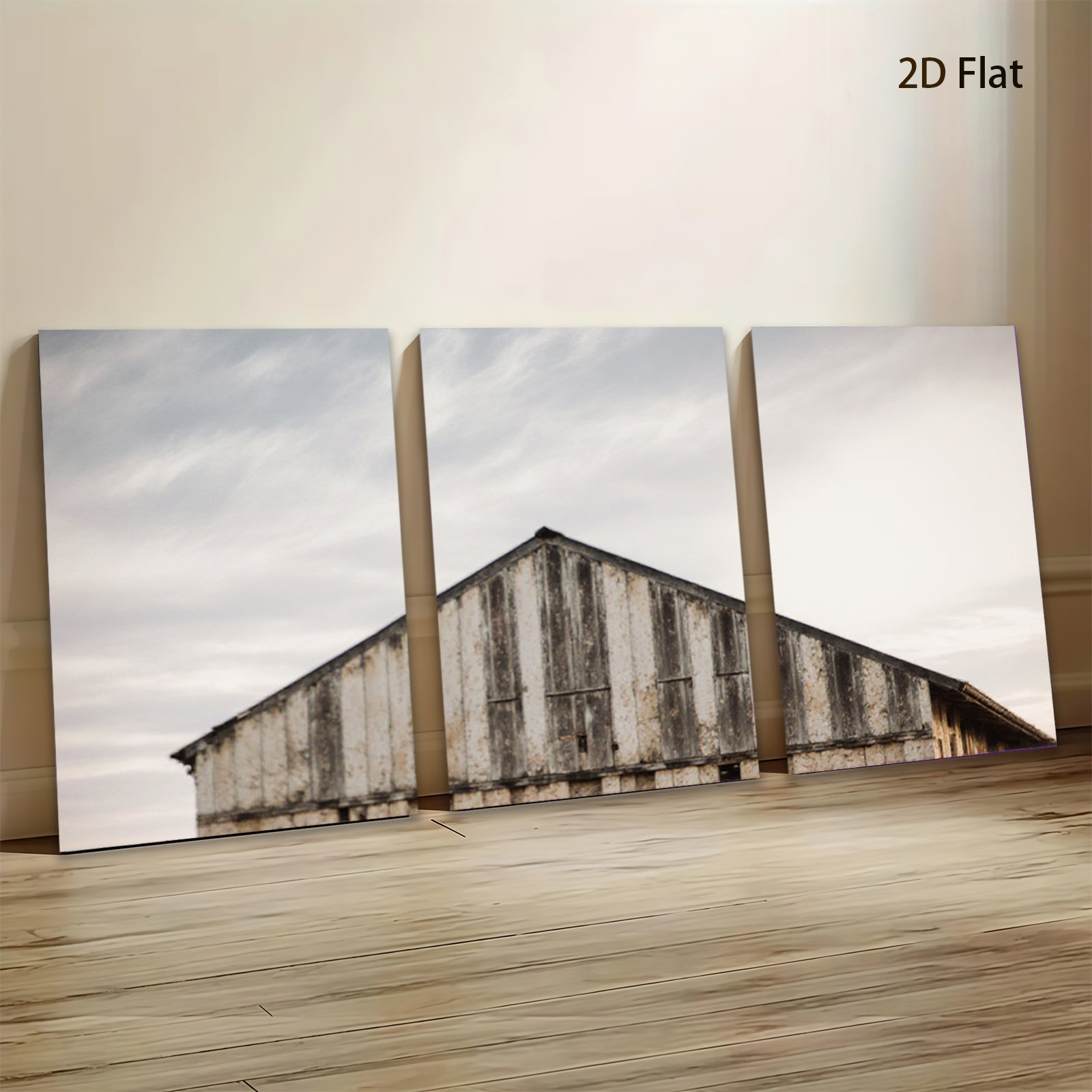 2D flat 1pc Rustic weathered barn exterior farmhouse wall decor country living room kitchen dining room gallery wrapped canvas prints modern minimalist art