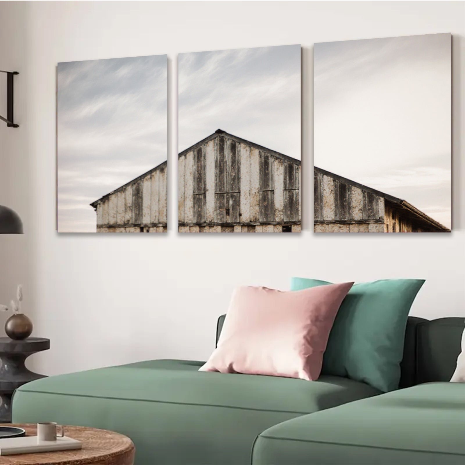 2D flat 1pc Rustic weathered barn exterior farmhouse wall decor country living room kitchen dining room gallery wrapped canvas prints modern minimalist art