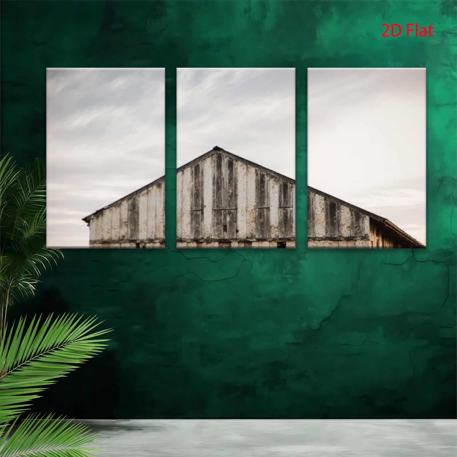 2D flat 1pc Rustic weathered barn exterior farmhouse wall decor country living room kitchen dining room gallery wrapped canvas prints modern minimalist art