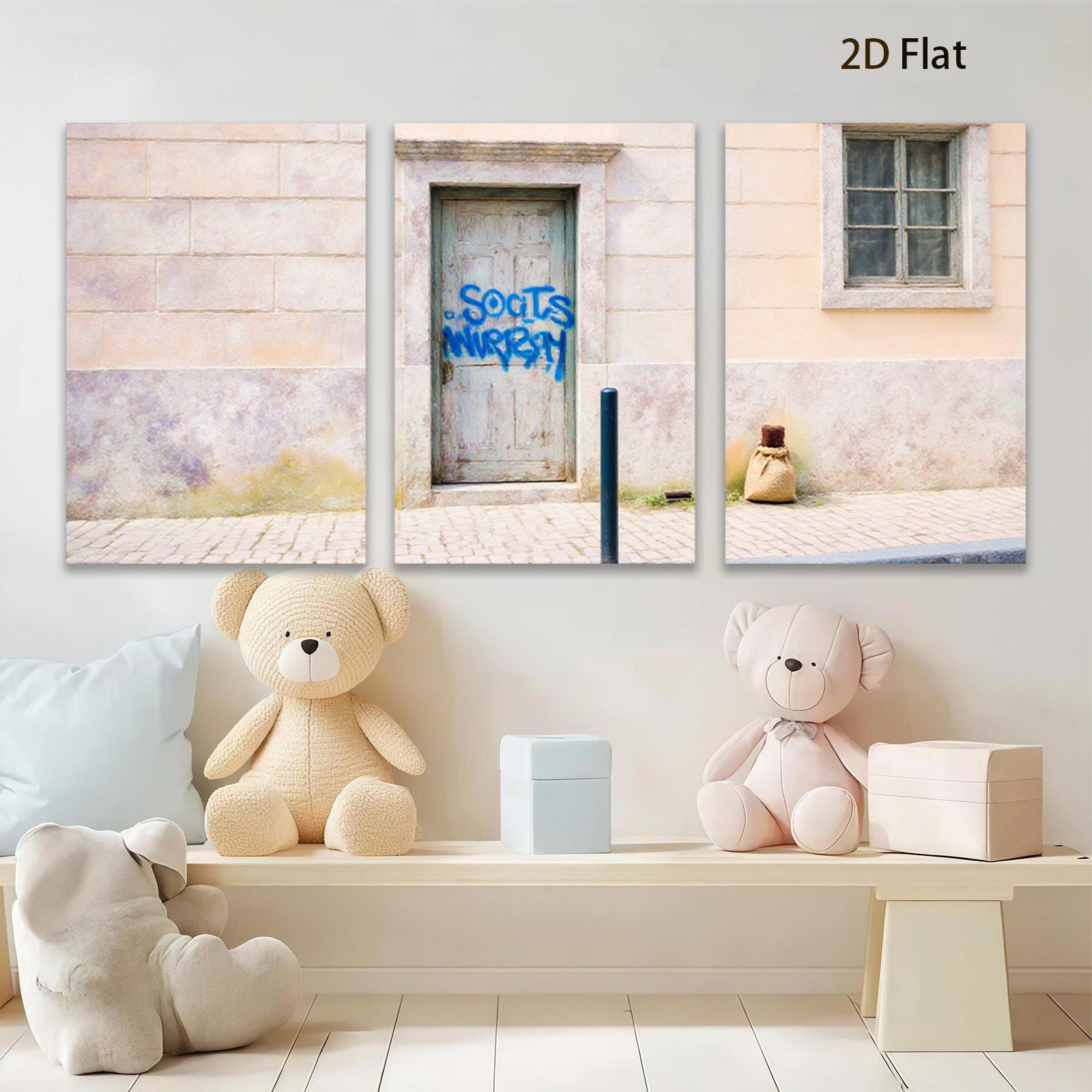 2D flat 1pc Rustic weathered door street scene wall art canvas prints for living room bedroom farmhouse decor gallery wrapped modern minimalist style