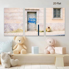 2D flat 1pc Rustic weathered door street scene wall art canvas prints for living room bedroom farmhouse decor gallery wrapped modern minimalist style