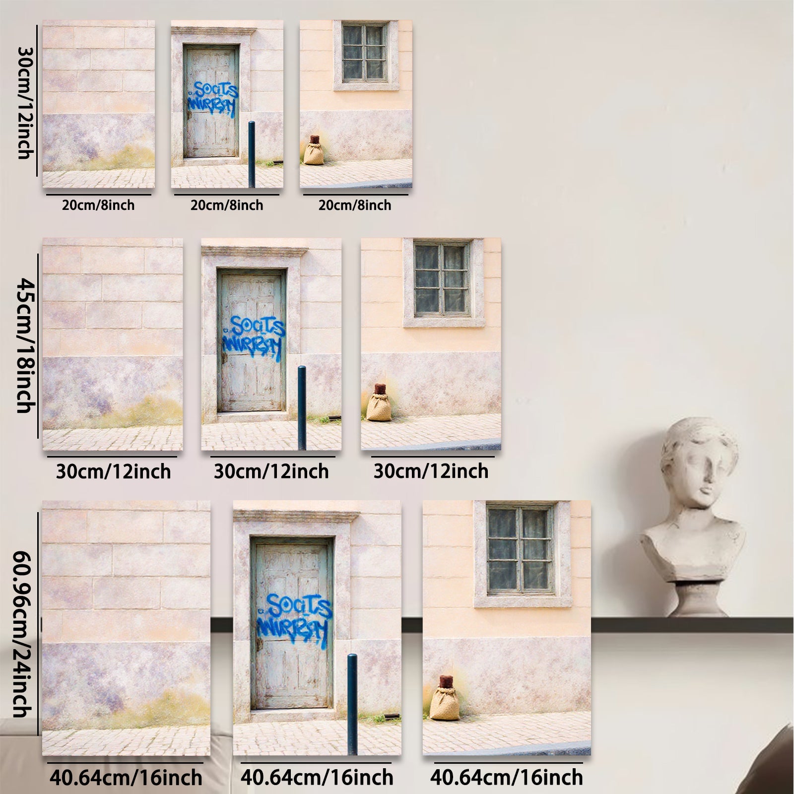 2D flat 1pc Rustic weathered door street scene wall art canvas prints for living room bedroom farmhouse decor gallery wrapped modern minimalist style