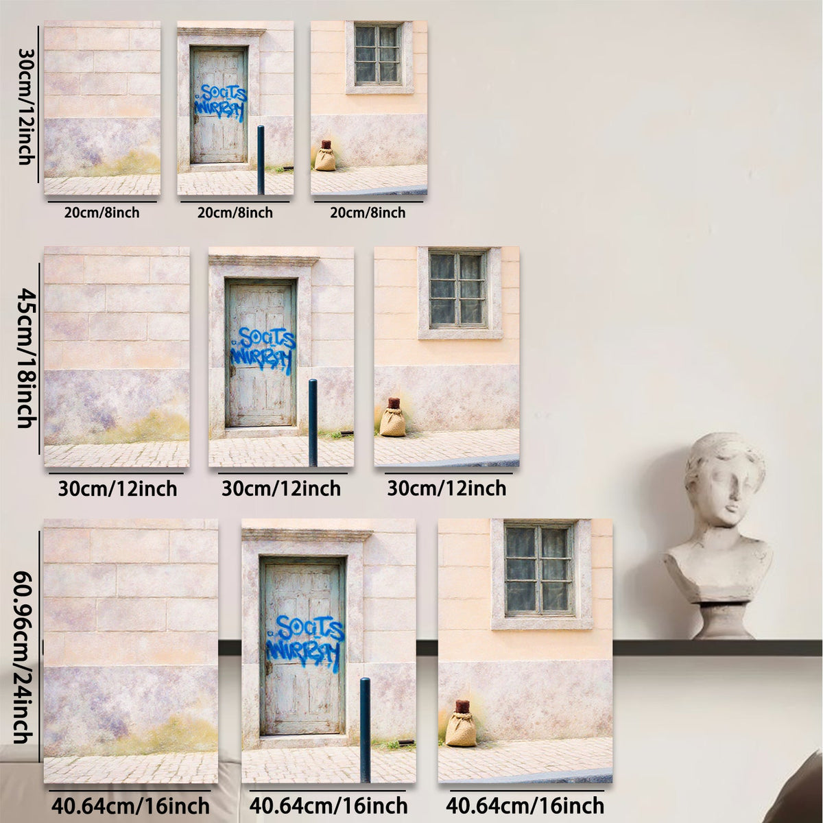 2D flat 1pc Rustic weathered door street scene wall art canvas prints for living room bedroom farmhouse decor gallery wrapped modern minimalist style