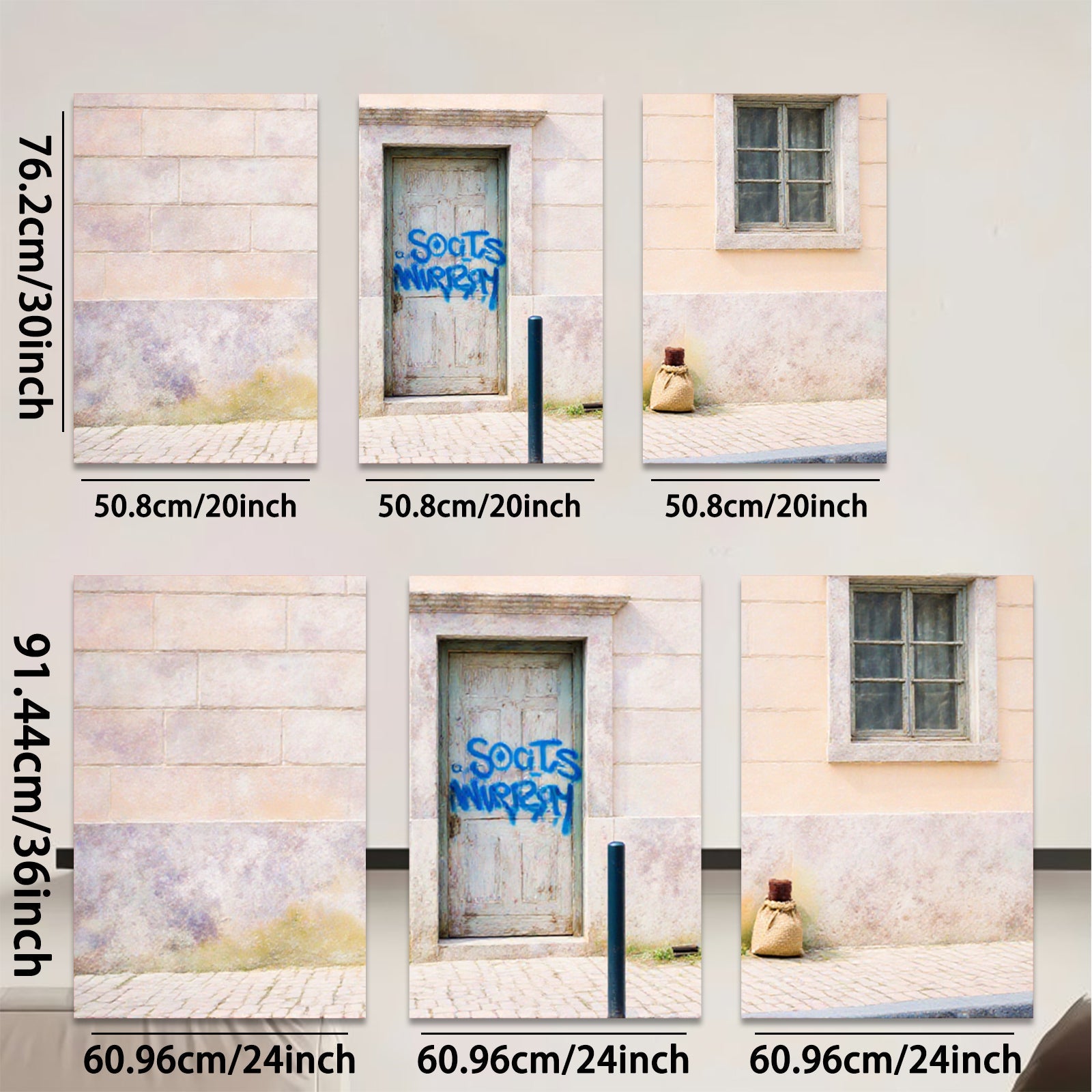 2D flat 1pc Rustic weathered door street scene wall art canvas prints for living room bedroom farmhouse decor gallery wrapped modern minimalist style