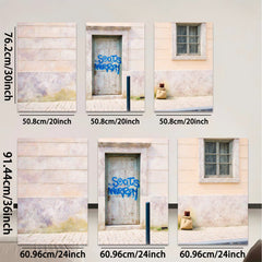 2D flat 1pc Rustic weathered door street scene wall art canvas prints for living room bedroom farmhouse decor gallery wrapped modern minimalist style
