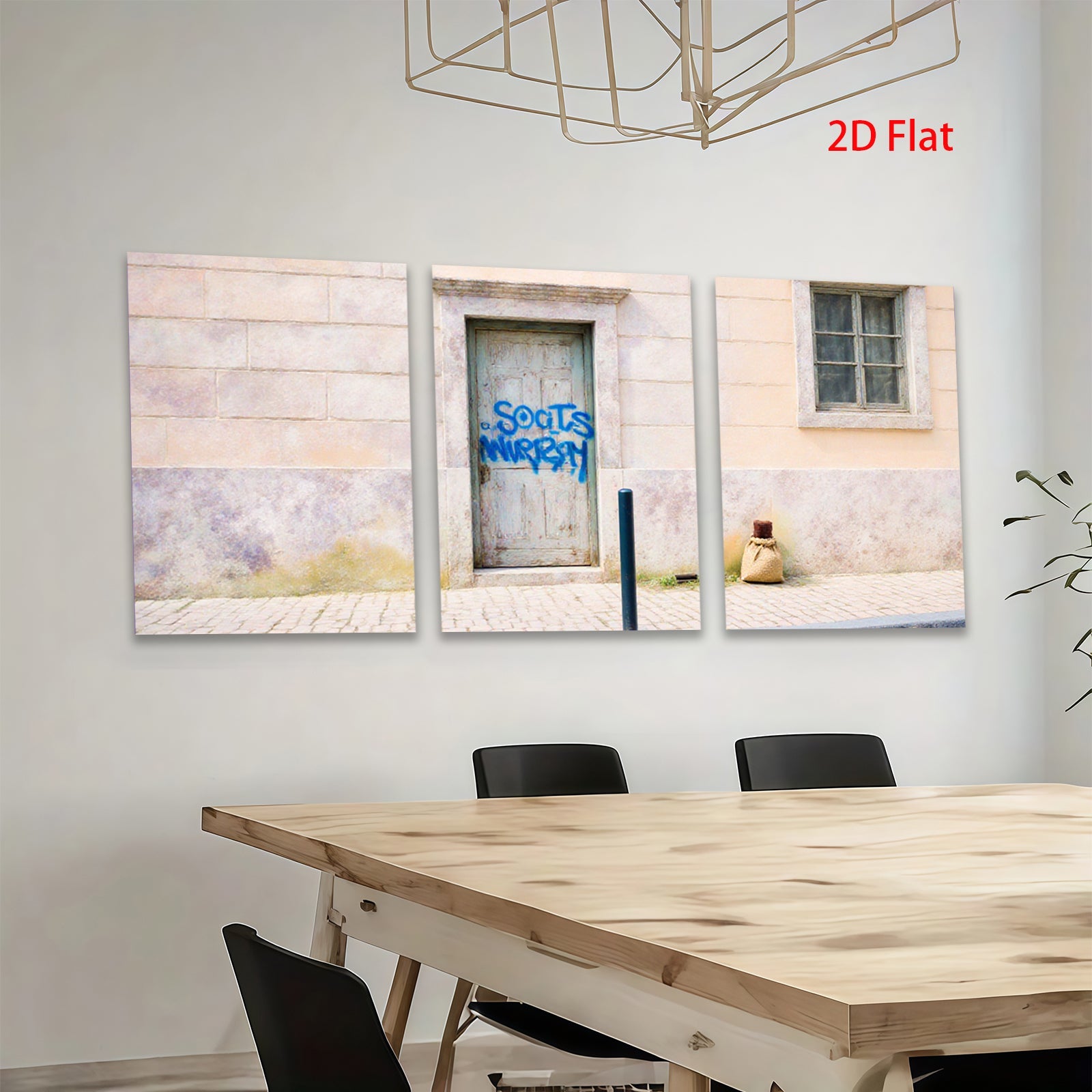 2D flat 1pc Rustic weathered door street scene wall art canvas prints for living room bedroom farmhouse decor gallery wrapped modern minimalist style