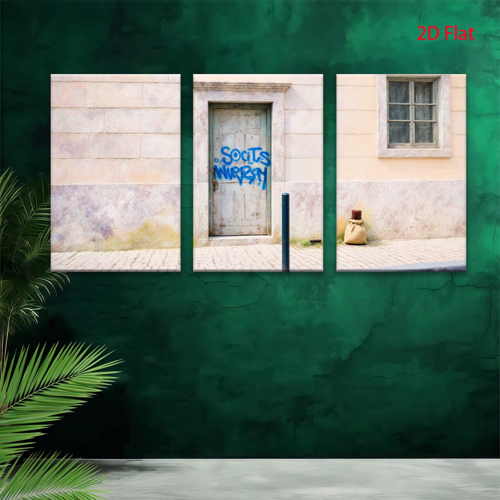 2D flat 1pc Rustic weathered door street scene wall art canvas prints for living room bedroom farmhouse decor gallery wrapped modern minimalist style