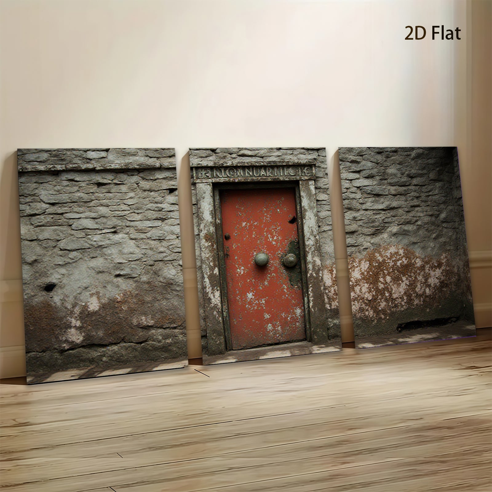 2D flat 1pc Rustic weathered doorway stone wall art farmhouse living room bedroom decor gallery wrapped canvas print modern minimalist aesthetic statement piece