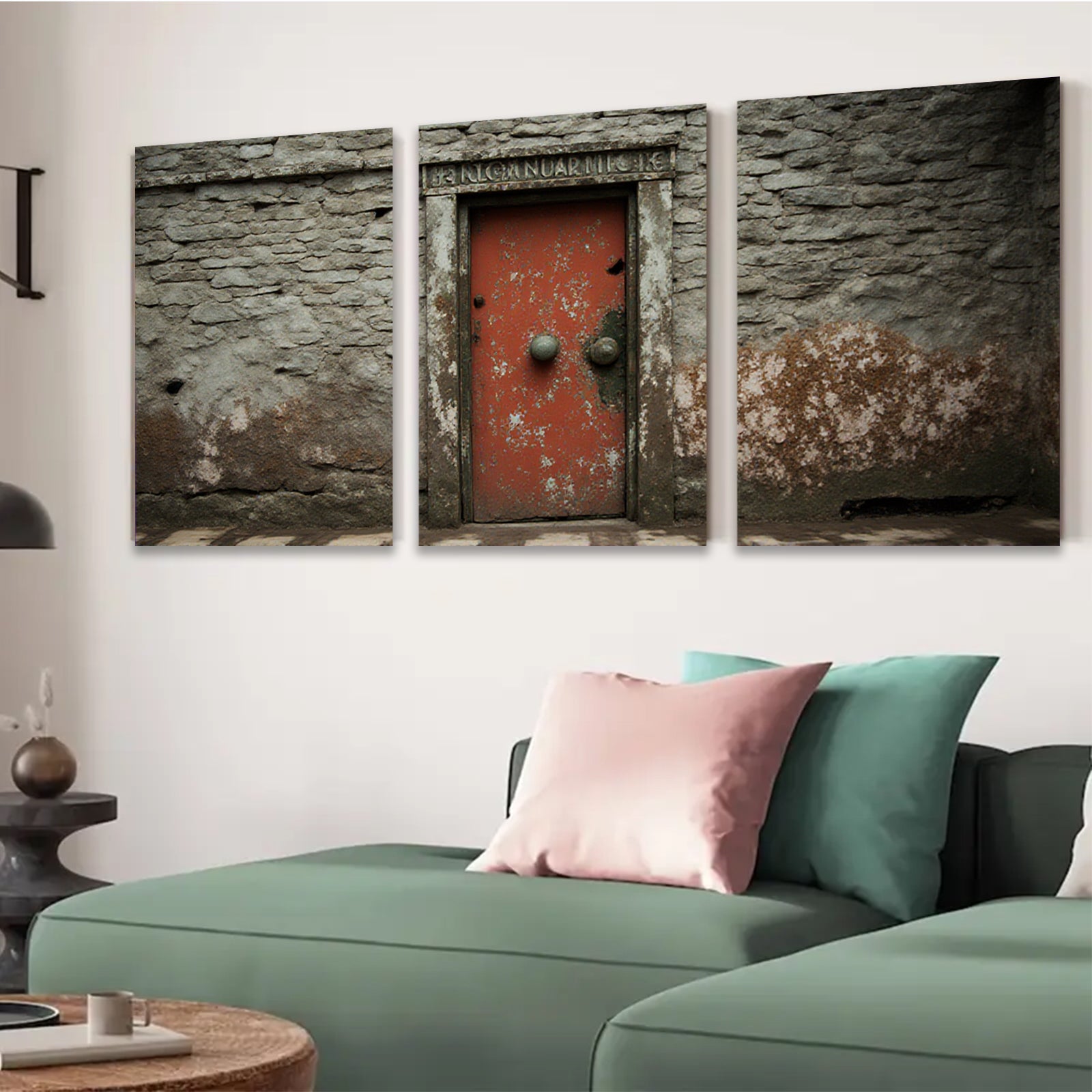 2D flat 1pc Rustic weathered doorway stone wall art farmhouse living room bedroom decor gallery wrapped canvas print modern minimalist aesthetic statement piece