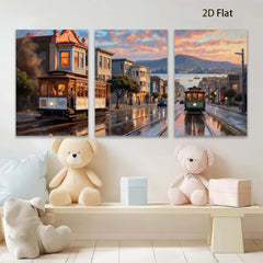 2D flat 1pc San Francisco Cable Car Street View Cityscape Wall Art Living Room Bedroom Decor Modern Farmhouse Gallery Wrapped Canvas Prints Ready to Hang
