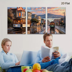 2D flat 1pc San Francisco Cable Car Street View Cityscape Wall Art Living Room Bedroom Decor Modern Farmhouse Gallery Wrapped Canvas Prints Ready to Hang