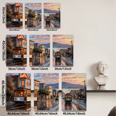 2D flat 1pc San Francisco Cable Car Street View Cityscape Wall Art Living Room Bedroom Decor Modern Farmhouse Gallery Wrapped Canvas Prints Ready to Hang