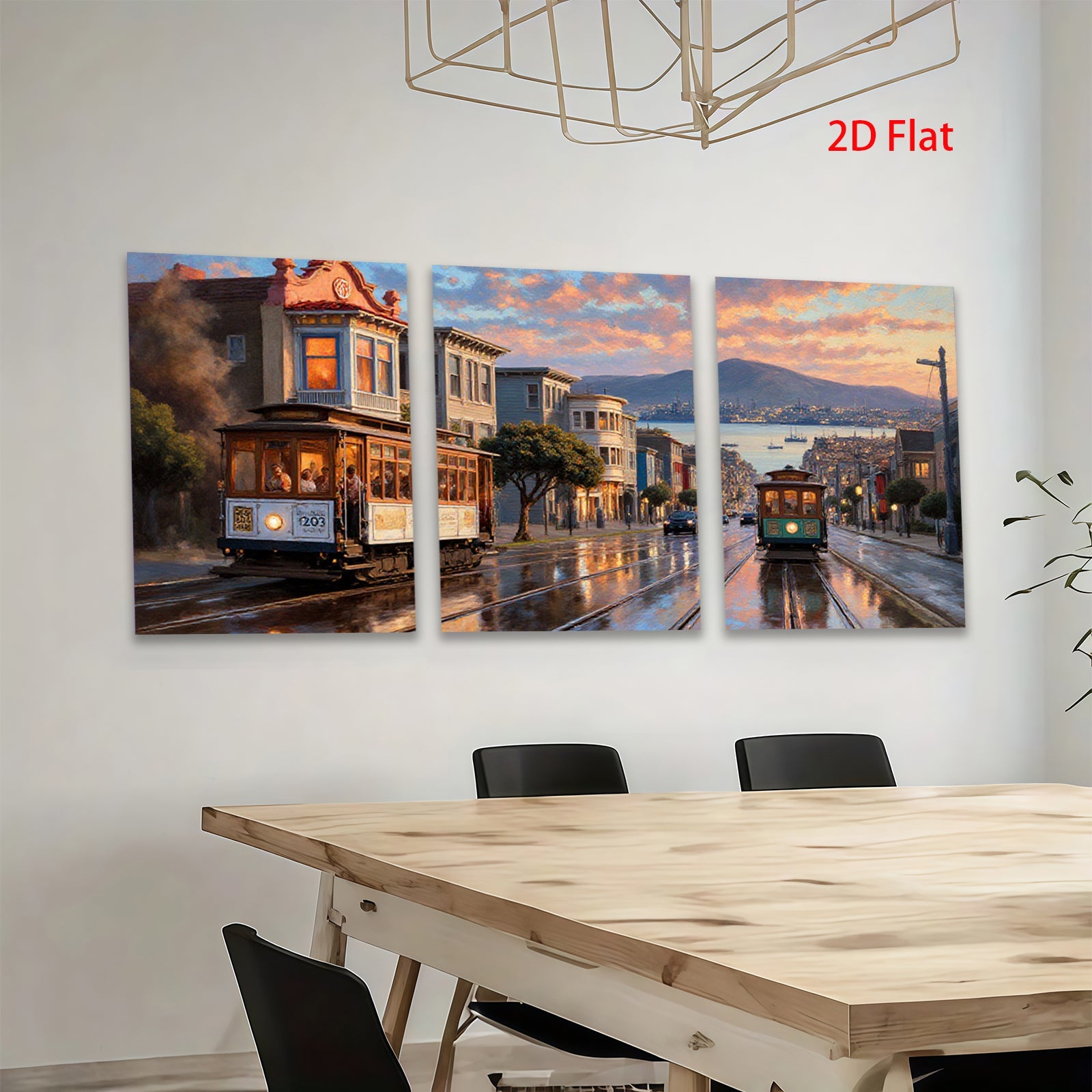 2D flat 1pc San Francisco Cable Car Street View Cityscape Wall Art Living Room Bedroom Decor Modern Farmhouse Gallery Wrapped Canvas Prints Ready to Hang
