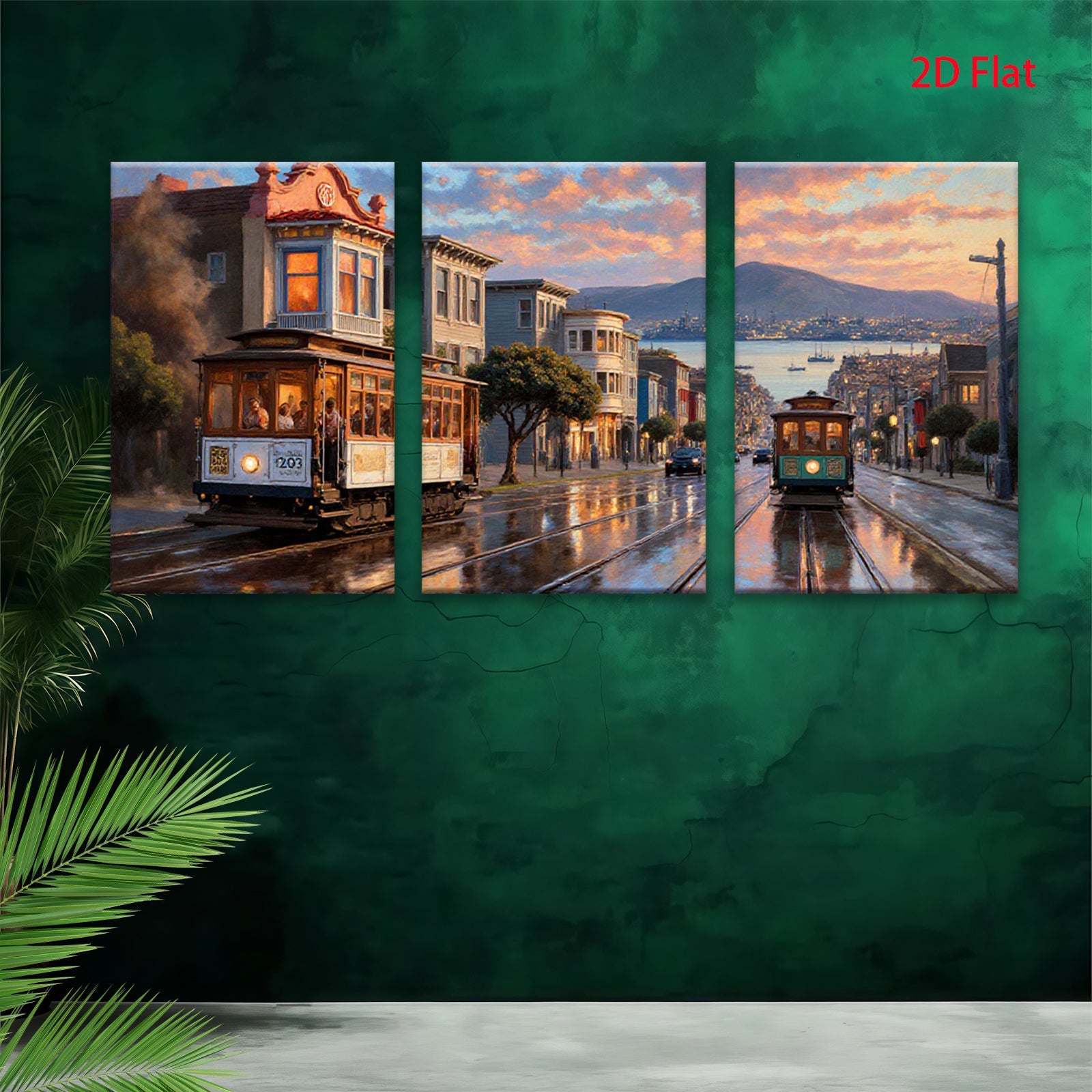 2D flat 1pc San Francisco Cable Car Street View Cityscape Wall Art Living Room Bedroom Decor Modern Farmhouse Gallery Wrapped Canvas Prints Ready to Hang