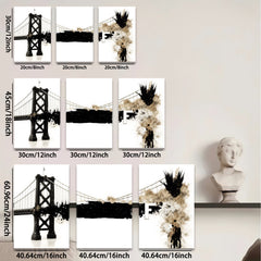 2D flat 1pc San Francisco bridge abstract wall art modern farmhouse living room decor bedroom statement piece gallery wrapped canvas print inspirational home accents