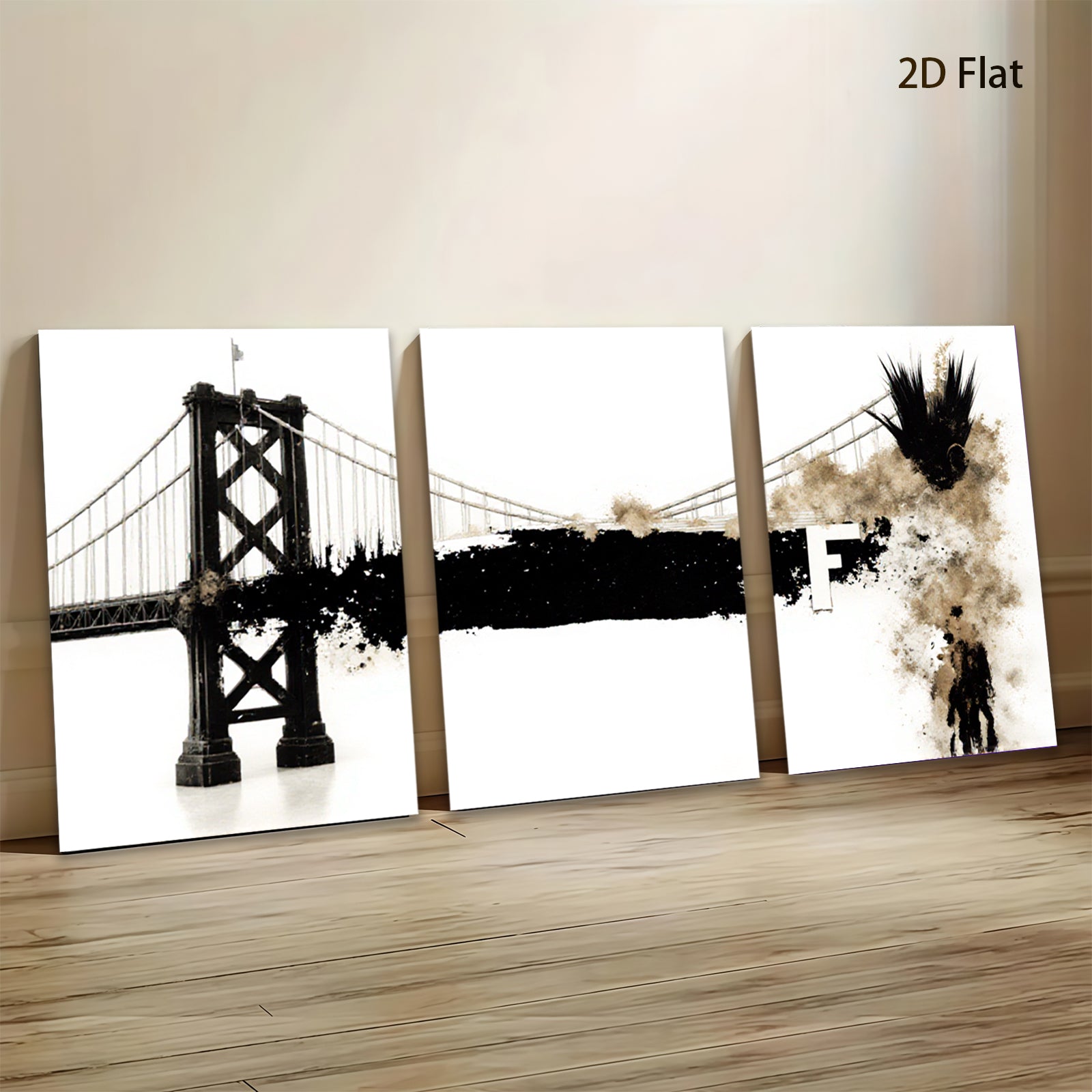 2D flat 1pc San Francisco bridge abstract wall art modern farmhouse living room decor bedroom statement piece gallery wrapped canvas print inspirational home accents