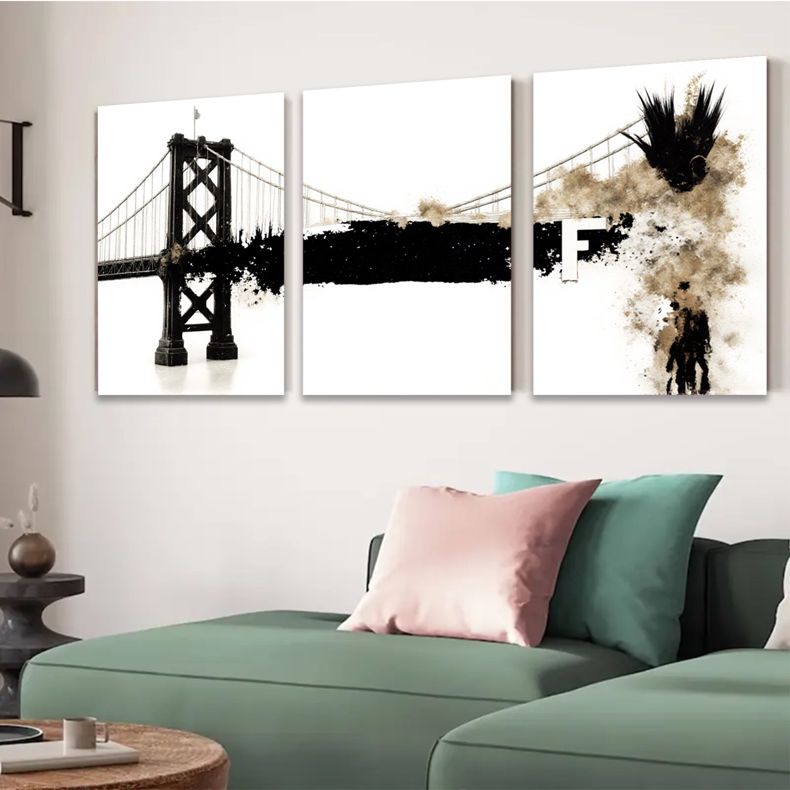 2D flat 1pc San Francisco bridge abstract wall art modern farmhouse living room decor bedroom statement piece gallery wrapped canvas print inspirational home accents