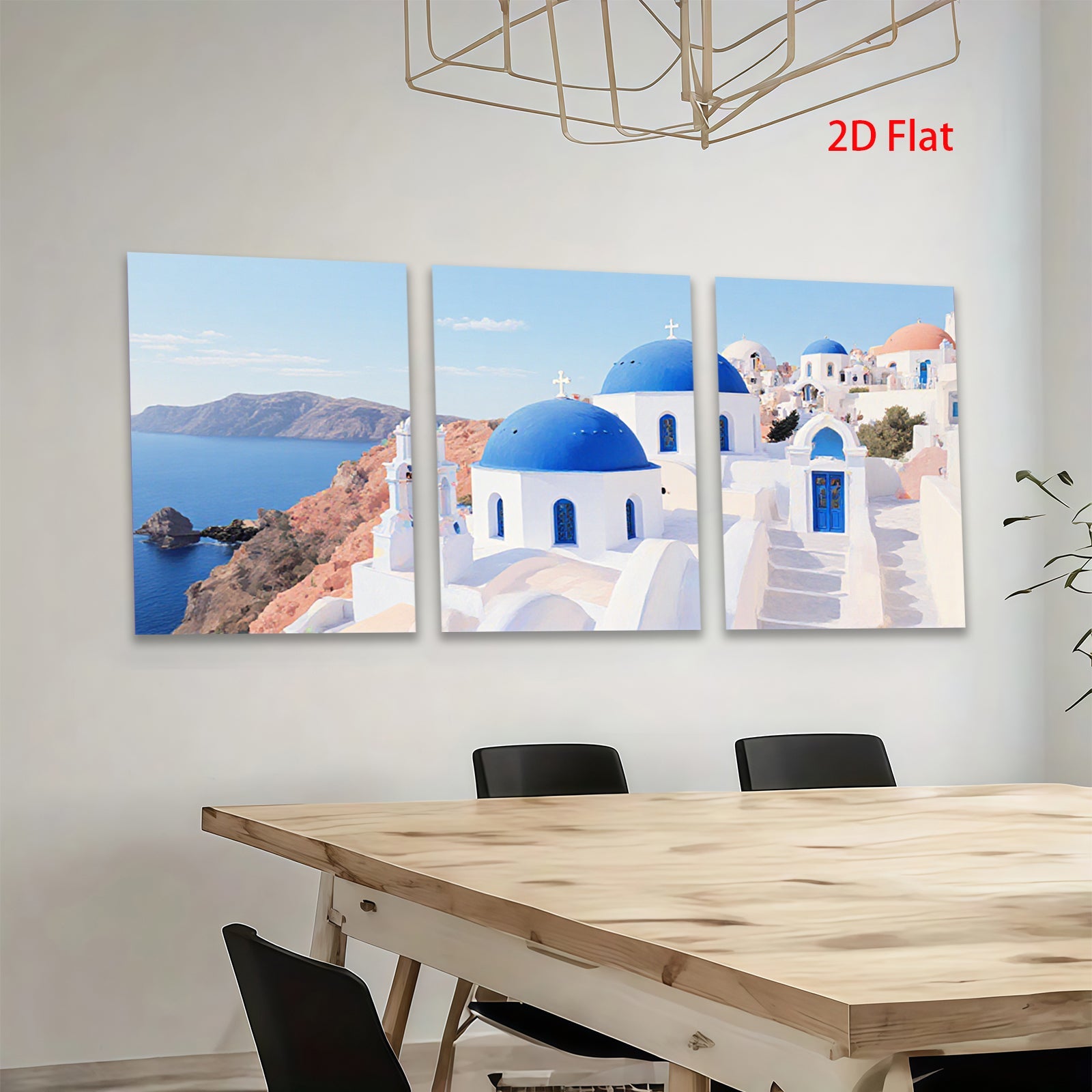 2D flat 1pc Santorini Greece coastal village blue dome church wall art canvas prints for living room bedroom decor farmhouse style inspirational modern minimalist