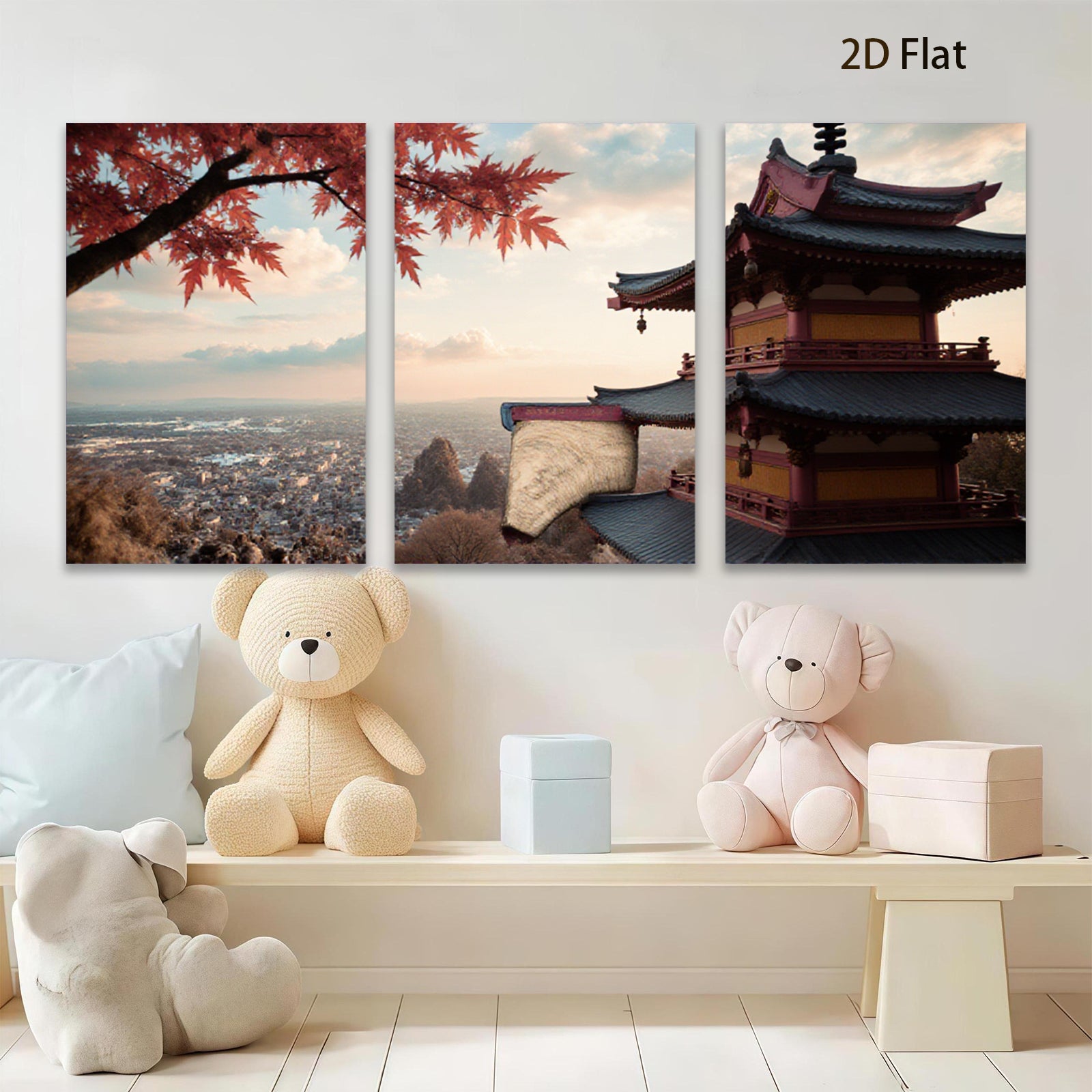 2D flat 1pc Scenic Asian Pagoda Over City View Wall Art Canvas Prints for Living Room Bedroom Home Decor Modern Farmhouse Style Gallery Wrapped