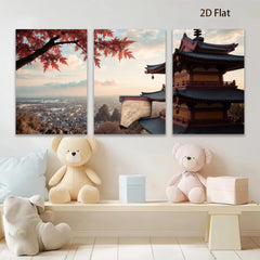 2D flat 1pc Scenic Asian Pagoda Over City View Wall Art Canvas Prints for Living Room Bedroom Home Decor Modern Farmhouse Style Gallery Wrapped