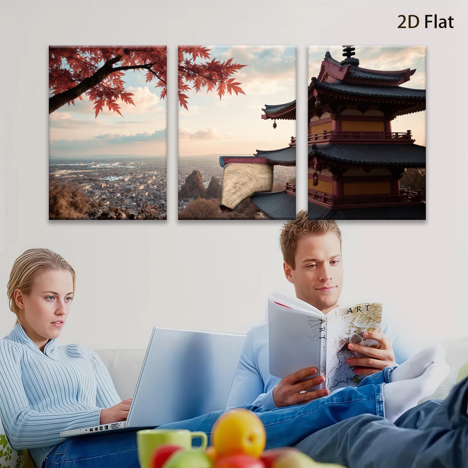 2D flat 1pc Scenic Asian Pagoda Over City View Wall Art Canvas Prints for Living Room Bedroom Home Decor Modern Farmhouse Style Gallery Wrapped