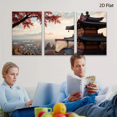 2D flat 1pc Scenic Asian Pagoda Over City View Wall Art Canvas Prints for Living Room Bedroom Home Decor Modern Farmhouse Style Gallery Wrapped