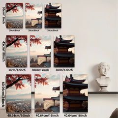 2D flat 1pc Scenic Asian Pagoda Over City View Wall Art Canvas Prints for Living Room Bedroom Home Decor Modern Farmhouse Style Gallery Wrapped