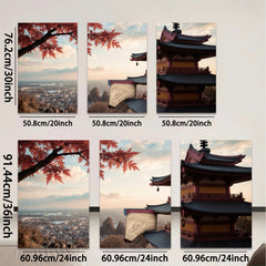 2D flat 1pc Scenic Asian Pagoda Over City View Wall Art Canvas Prints for Living Room Bedroom Home Decor Modern Farmhouse Style Gallery Wrapped