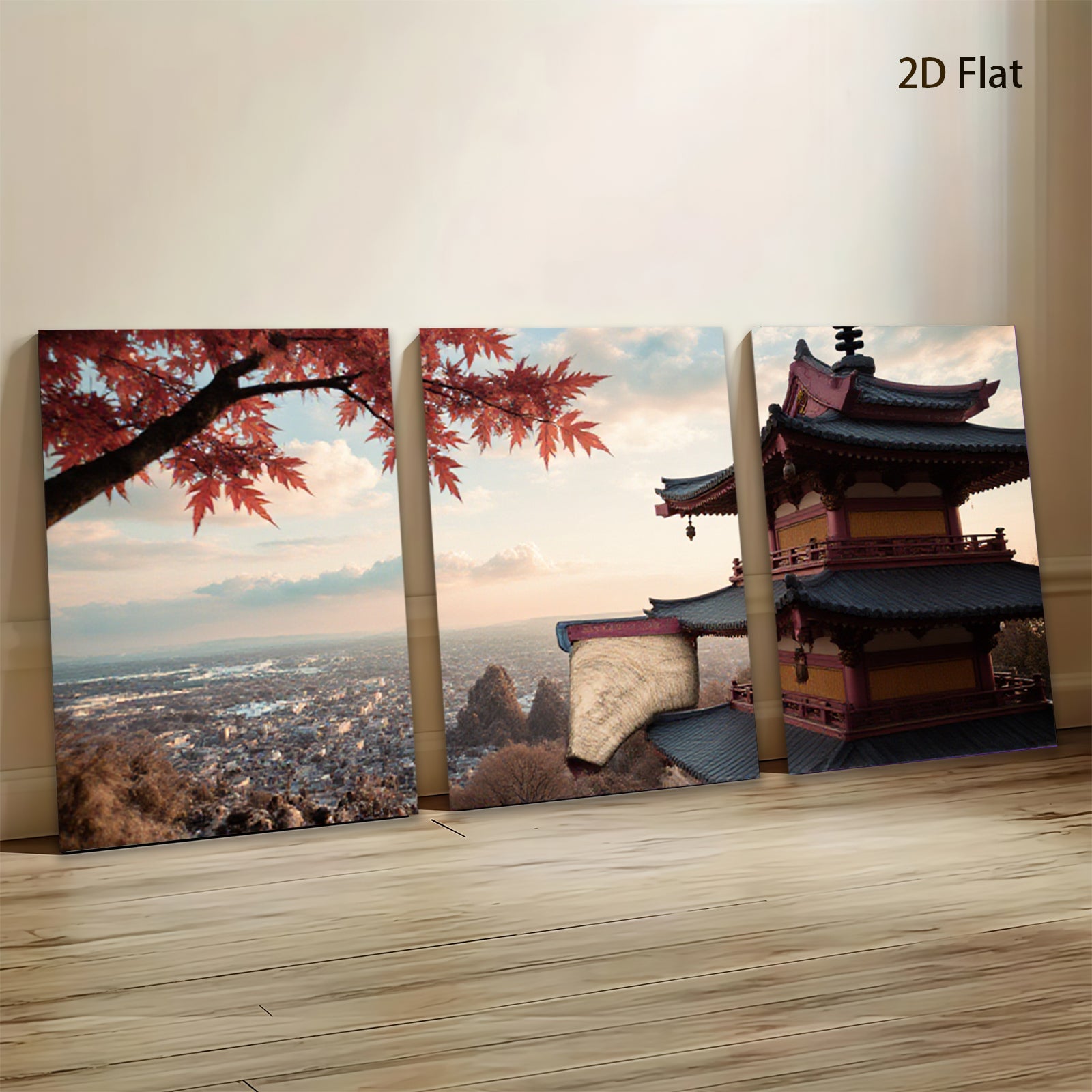 2D flat 1pc Scenic Asian Pagoda Over City View Wall Art Canvas Prints for Living Room Bedroom Home Decor Modern Farmhouse Style Gallery Wrapped